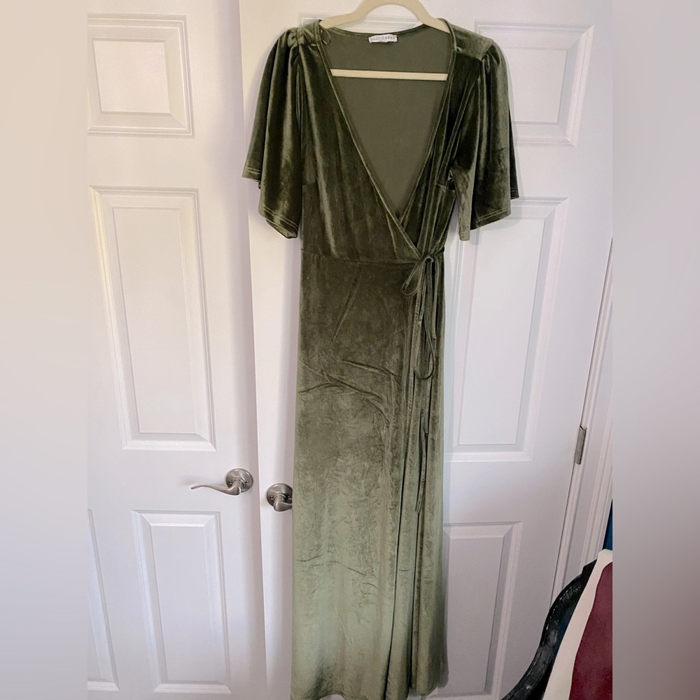 Baltic Born Olive Green Meghan Wrap Velvet Dress